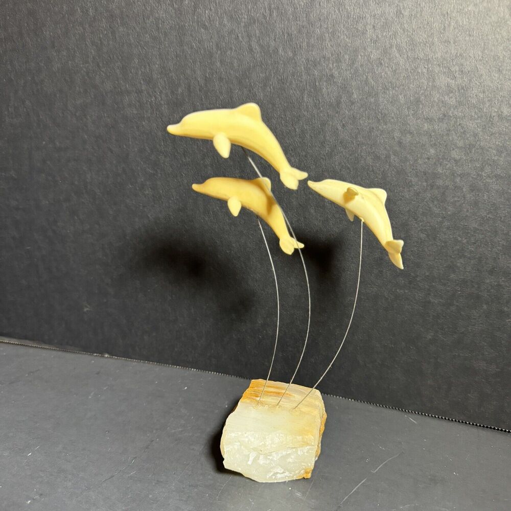 Vintage MCM Marvin Wernick Kinetic Dolphins on Wire with Stone Base [Item 939]